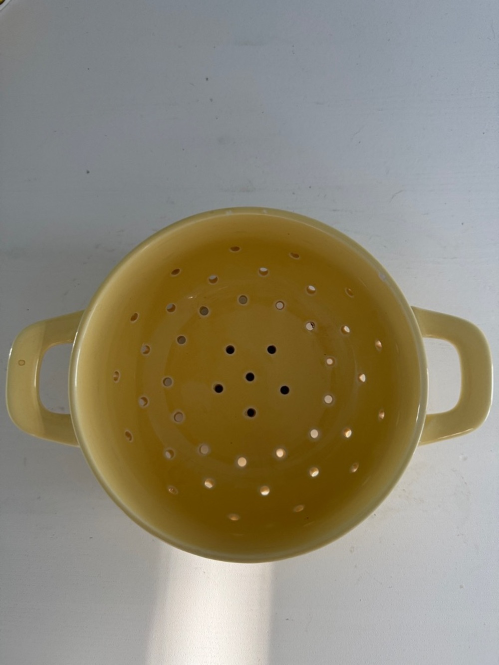 Yellow Small Ceramic Colander - Dual Handle Kitchen Strainer - Picture 2 of 7